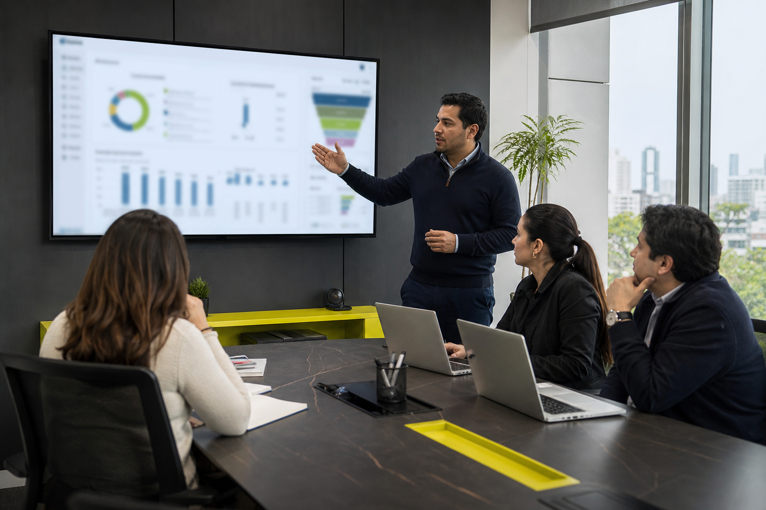 Equipo analizando gestión comercial